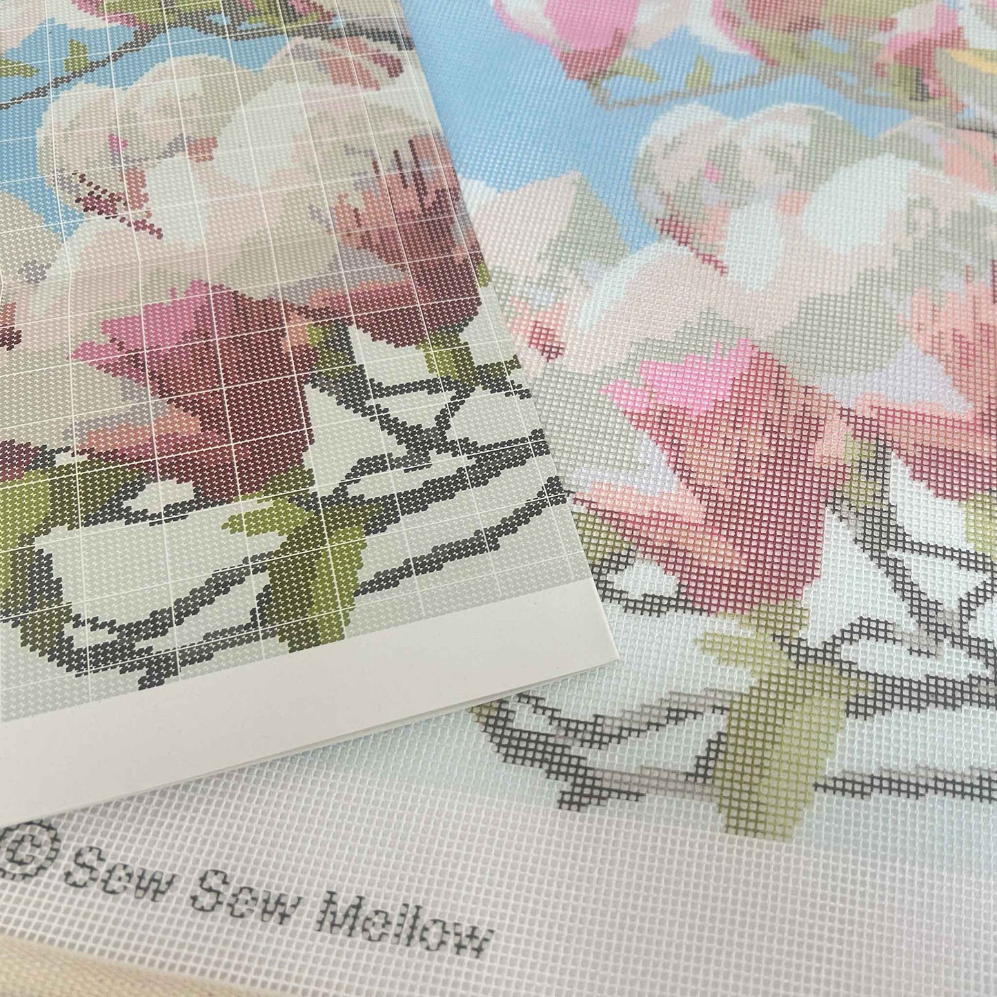 Magnolia Blooms Tapestry kit pre-printed canvas and colour guide