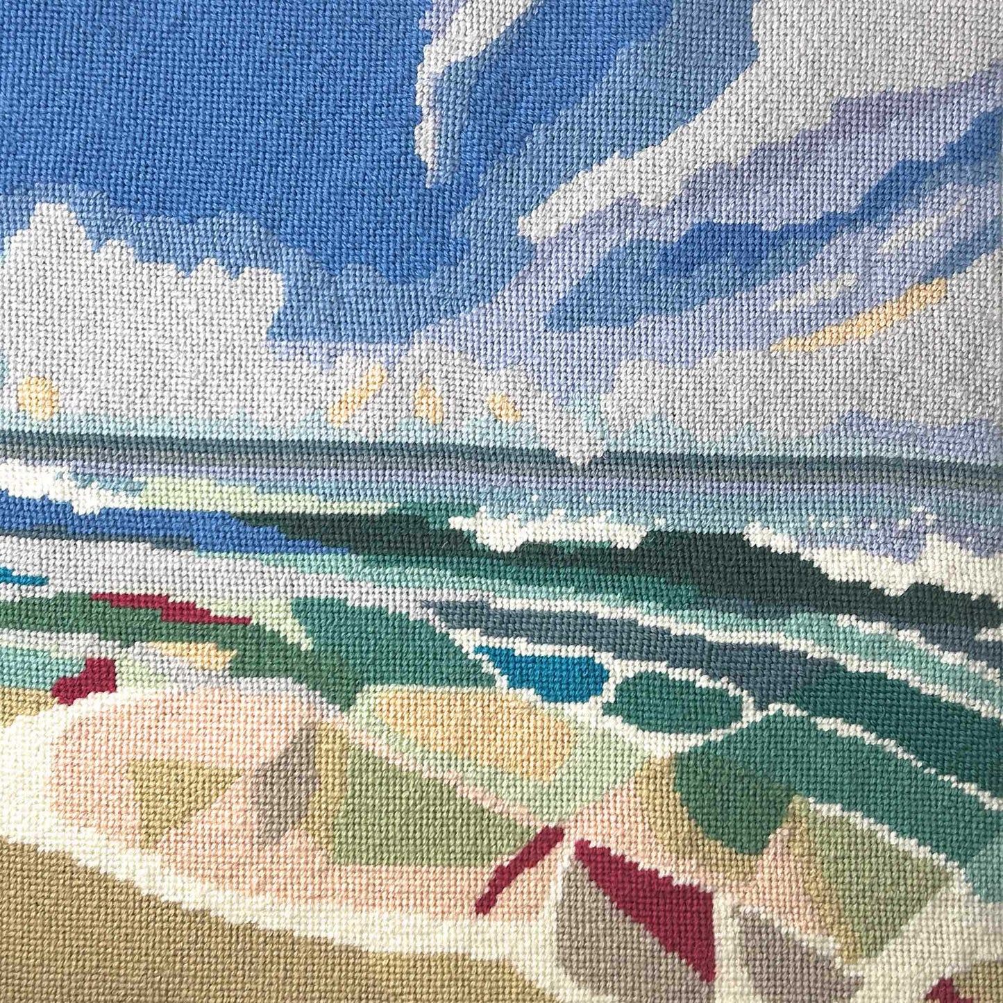 Quiet Shores completed tapestry kit stitched with Tent Stitch