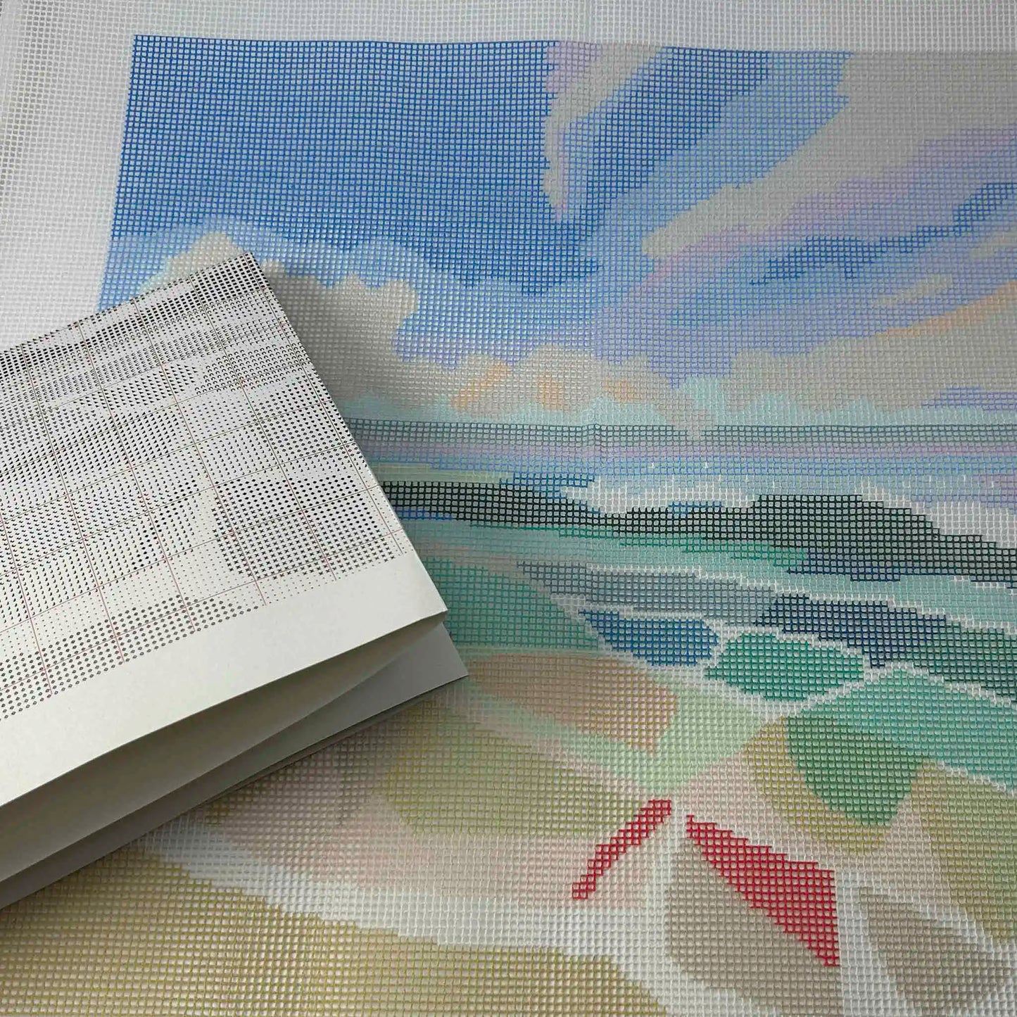 Quiet Shores Tapestry Kit pre printed canvas and black and white plan