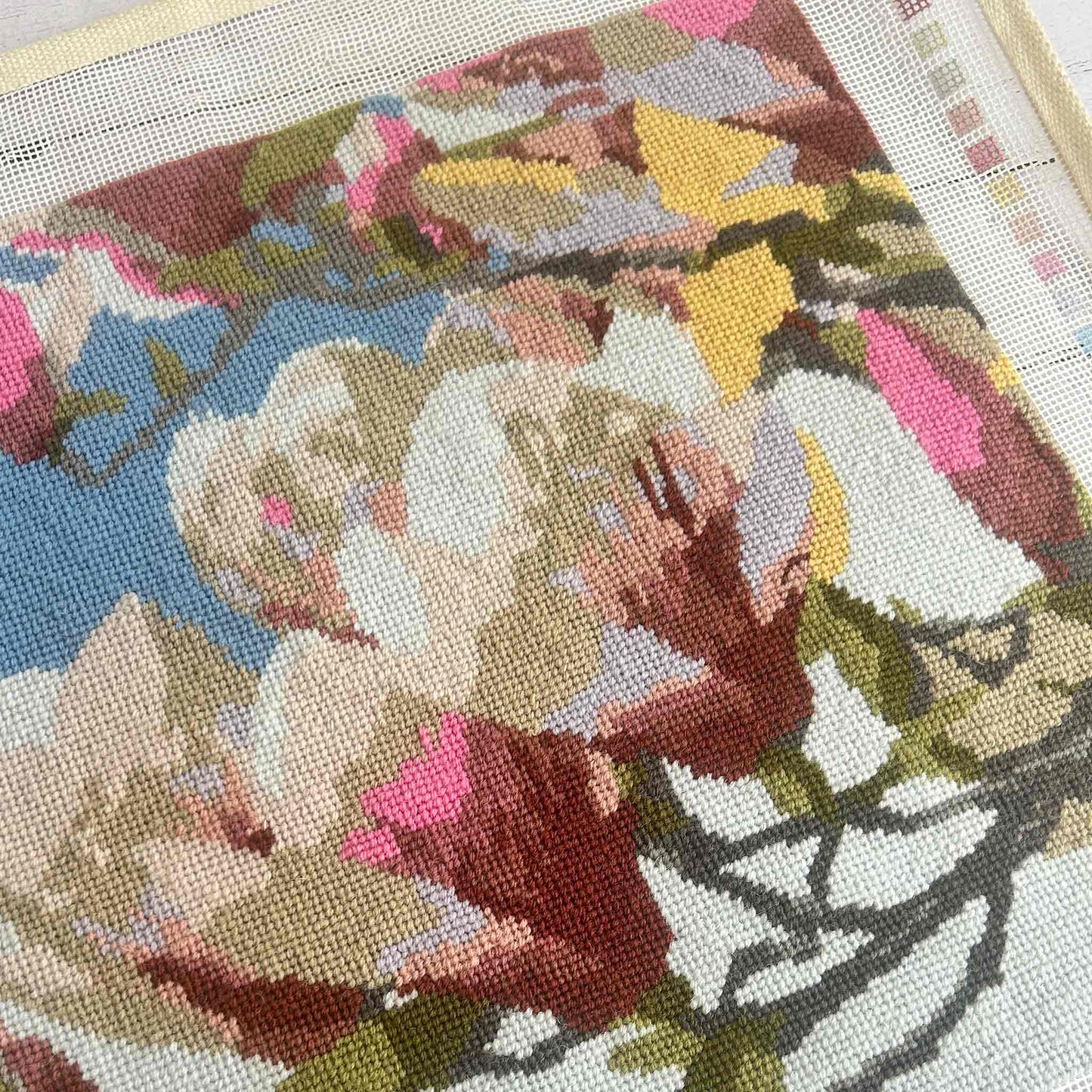 Magnolia Blooms Tapestry Kit_ partial image of completed design