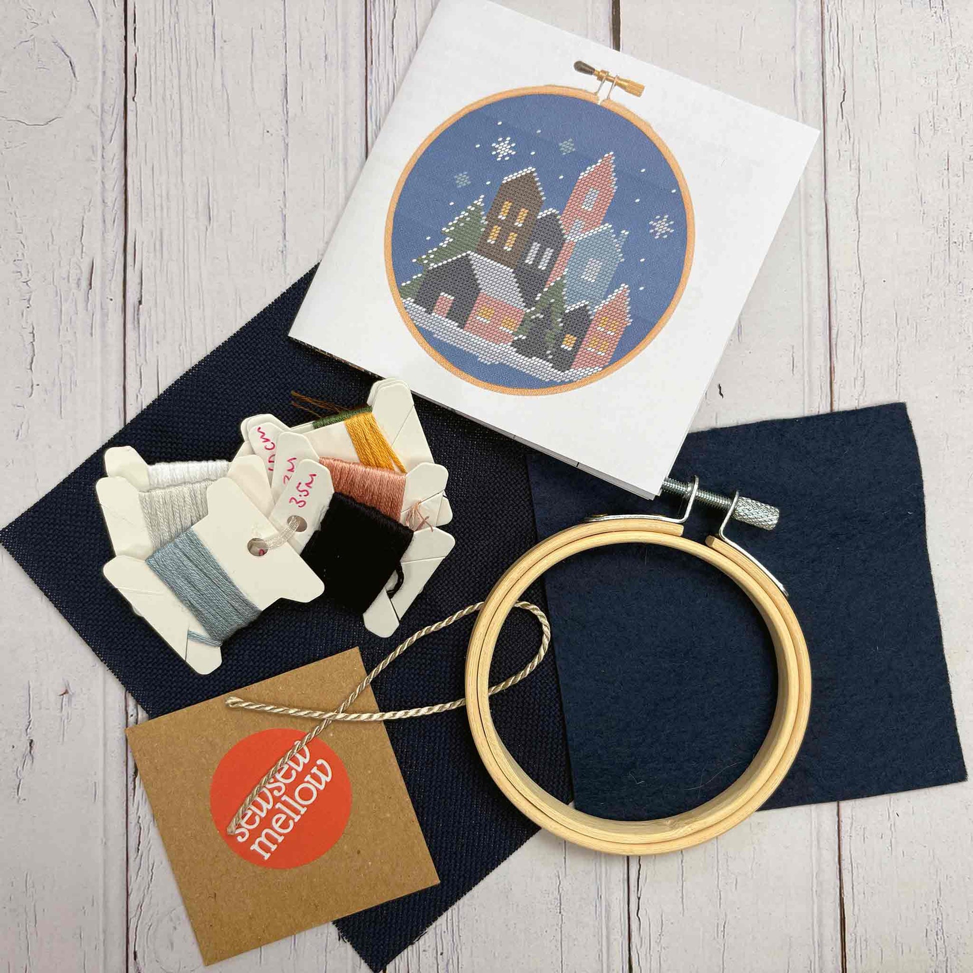 Christmas Village Needlepoint Kit Contents