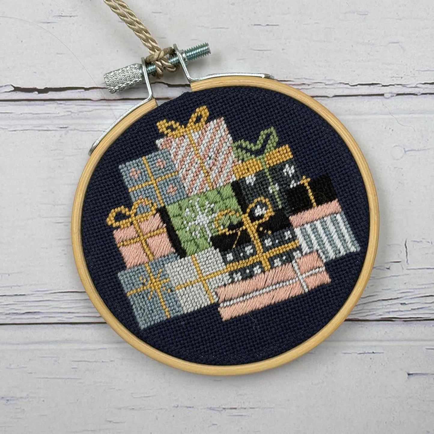 Festive Gifts Needlepoint Kit completed