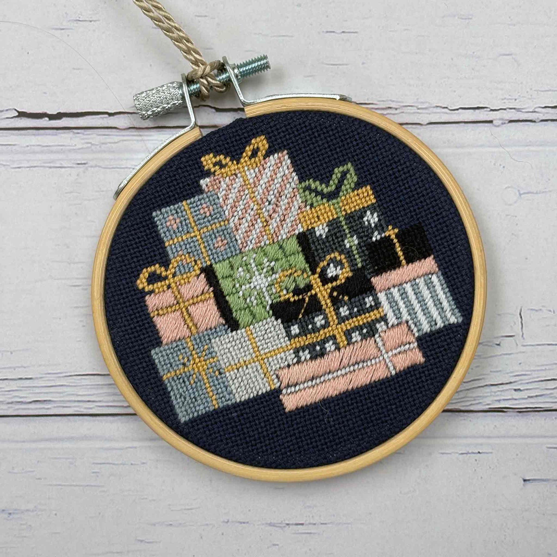 Festive Gifts Needlepoint Kit completed