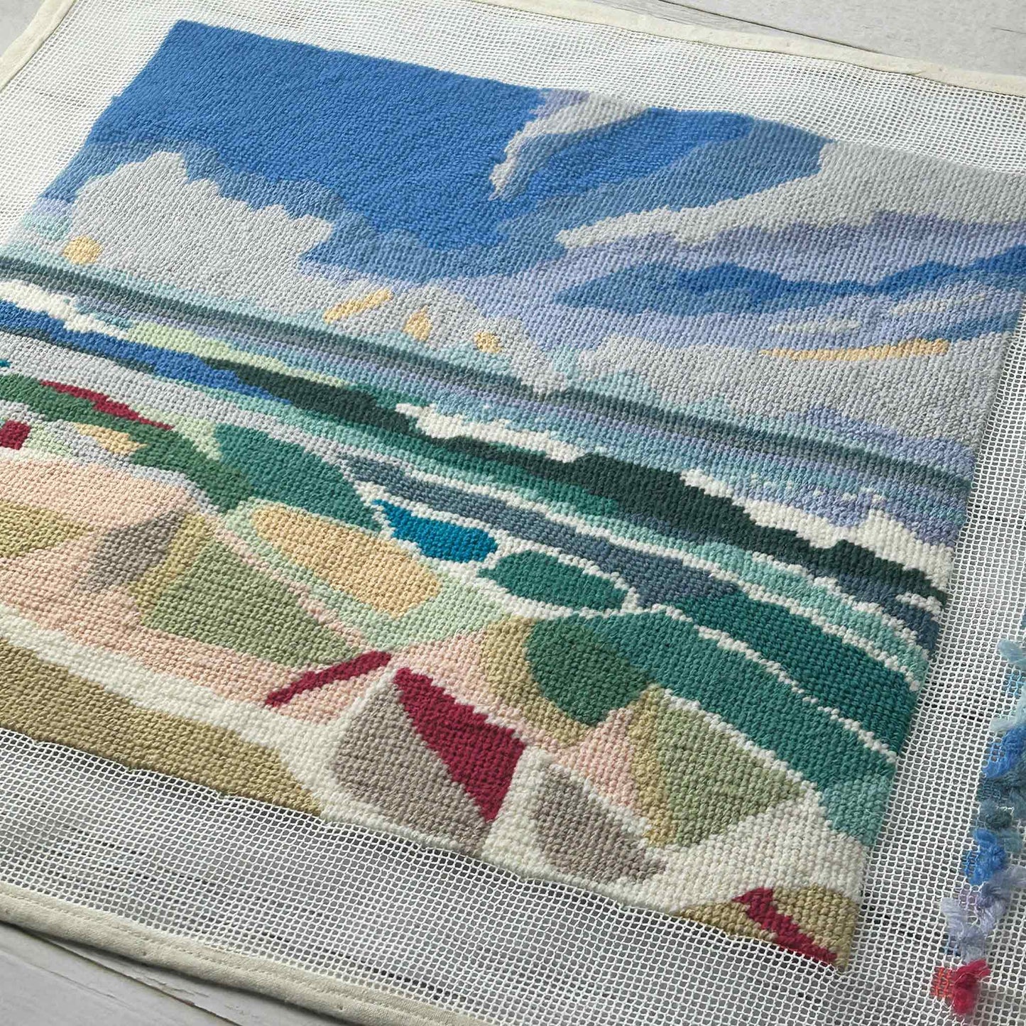 Completed unframed Quiet Shores Tapestry Kit